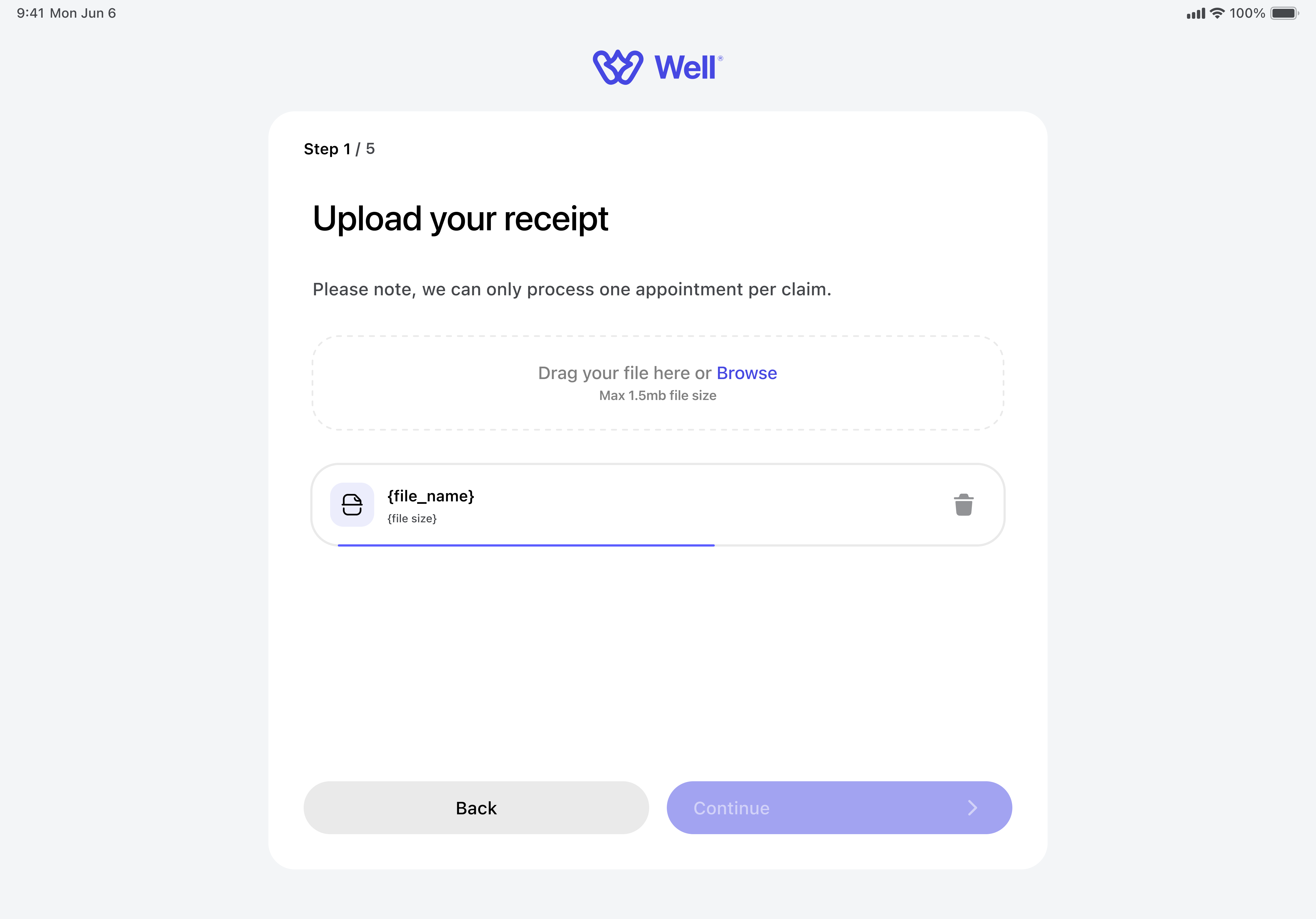 Version three of the 'upload a receipt' desktop screen