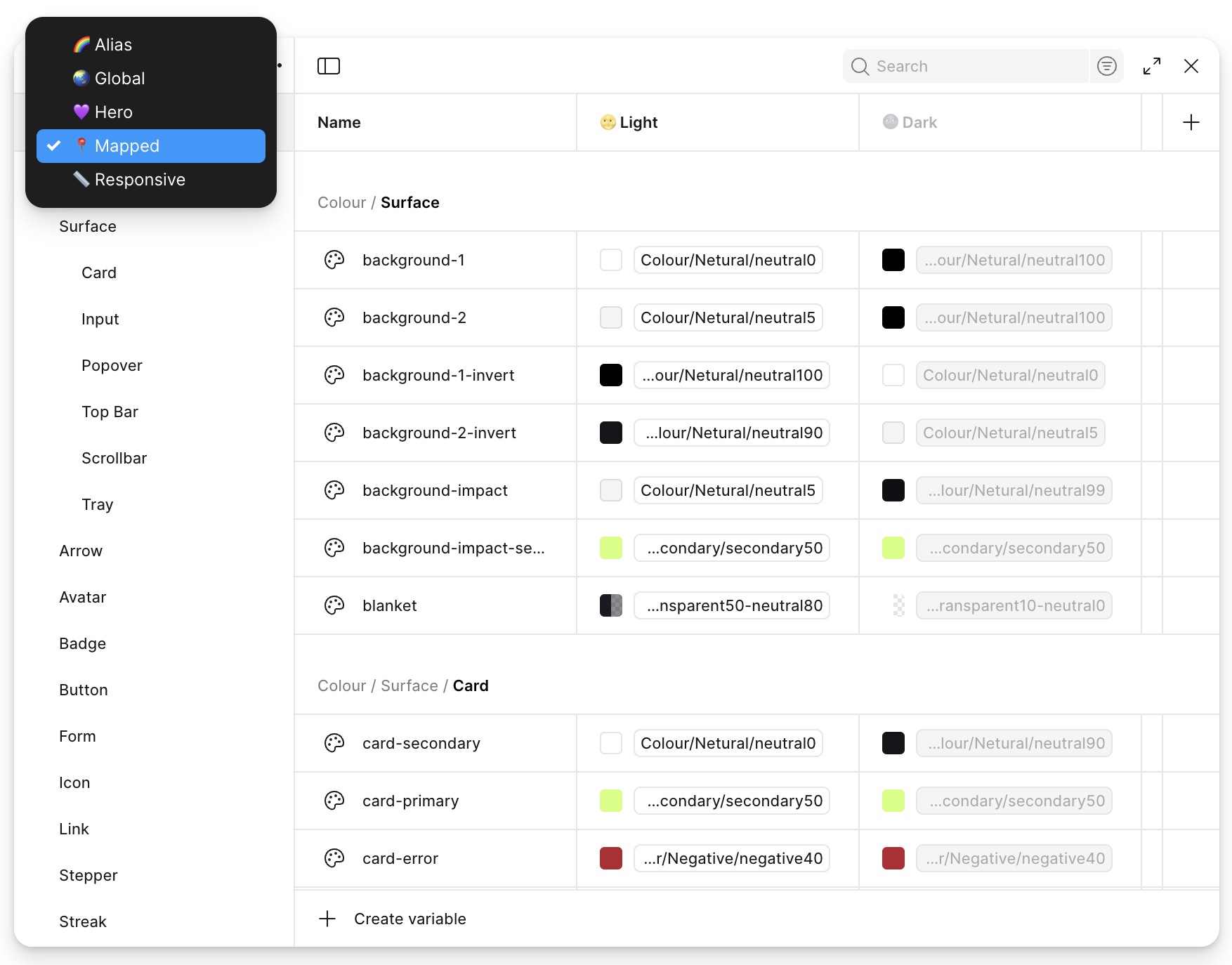 An image showing the Well Design System using Figma variables